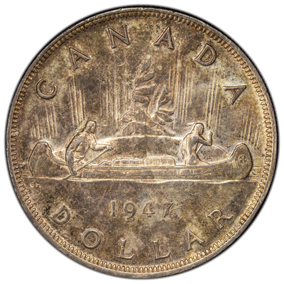 Canada 1947 Maple Leaf $1 Silver Dollar Coin Key Date! - VF-30