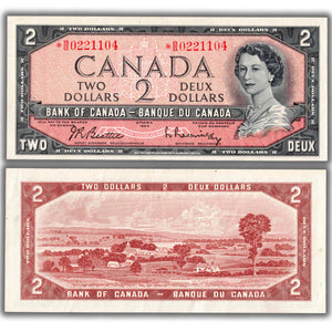 SOLD $2 1954 Bank of Canada Note *B/B Replacement Prefix BC-38bA - Crisp EF