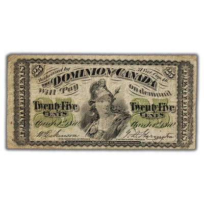25 Cents 1870 Dominion of Canada Shinplaster Note Plain DC-1c - Fine (rust spots)