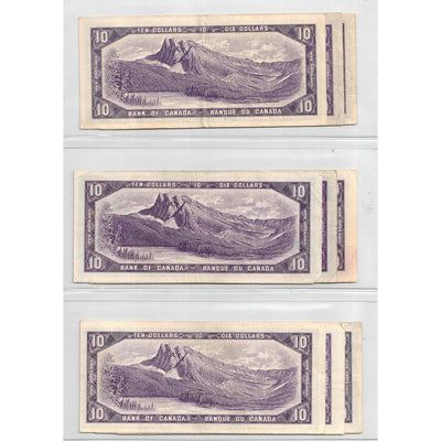 SOLD Lot of 9 $10 1954 Bank of Canada Notes - All Circulated Grades