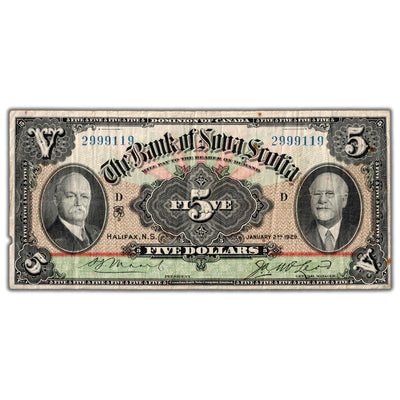 $5 1929 Bank of Nova Scotia Chartered Note Type 1 McLeod CH #550-34-02
