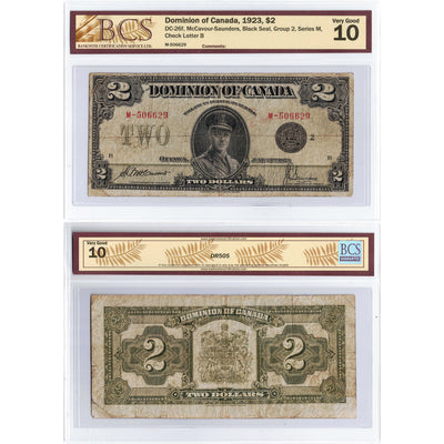 SOLD $2 1923 Dominion of Canada Note Black Seal Series M DC-26f - BCS VG-10