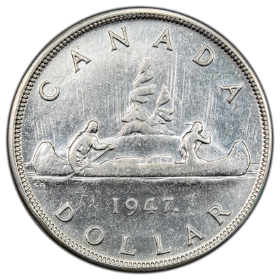SOLD Canada 1947 Maple Leaf Double HP $1 Silver Dollar Coin - Polished