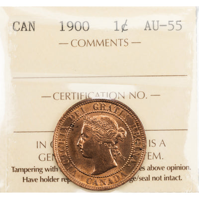 SOLD Canada 1900 1 Large Cent Coin - ICCS AU-55