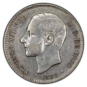 SOLD Spain 1885 5 Pesetas Silver Coin KM #688