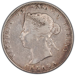 Canada 1870 Obverse #1 25 Cents Quarter Silver Coin - Fine +