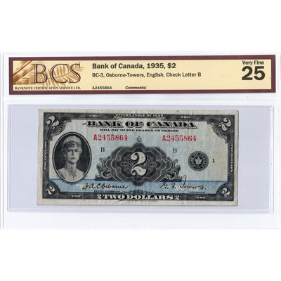 SOLD $2 1935 Bank of Canada Note English Text BC-3 - VF-25