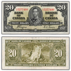 SOLD $20 1937 Bank of Canada Note Coyne-Towers K/E Prefix BC-25c - VF+