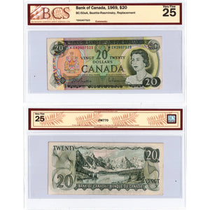 SOLD $20 1969 Bank of Canada Note *EH Replacement Prefix BC-50aA - BCS VF-25
