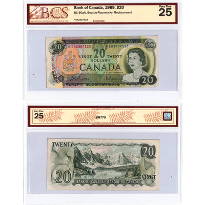 SOLD $20 1969 Bank of Canada Note *EH Replacement Prefix BC-50aA - BCS VF-25