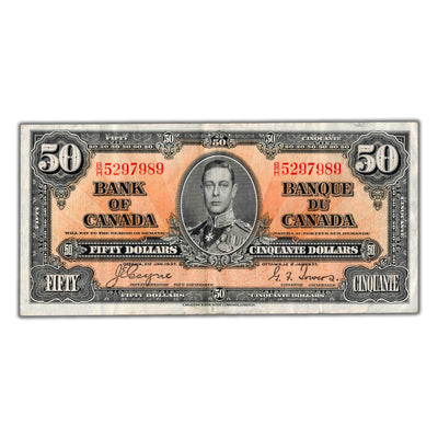 SOLD $50 1937 Bank of Canada Note Coyne-Towers B/H Prefix BC-26c - Nice VF