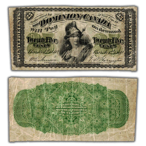 SOLD 25 Cents 1870 Dominion of Canada Shinplaster Note Letter 'B' DC-1b - Fine+