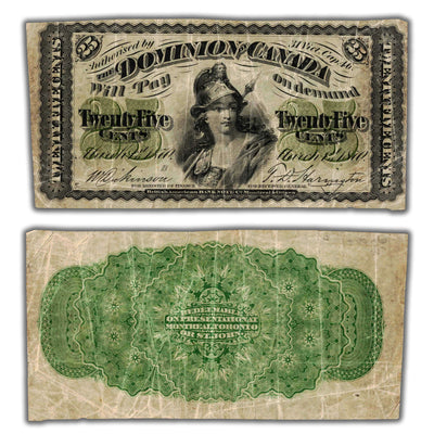 SOLD 25 Cents 1870 Dominion of Canada Shinplaster Note Letter 'B' DC-1b - Fine+