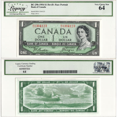 SOLD $1 1954 Bank of Canada Note Devil Face M/A Prefix BC-29b - Legacy UNC-64