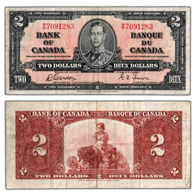 $2 1937 Bank of Canada Note Gordon-Towers W/B Prefix BC-22b - VF