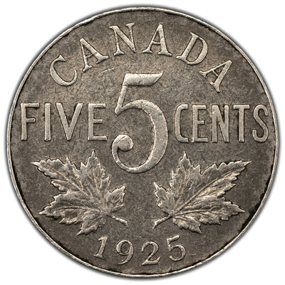 SOLD Canada 1925 5 Cents Nickel Coin Key Date! - Obverse Damage