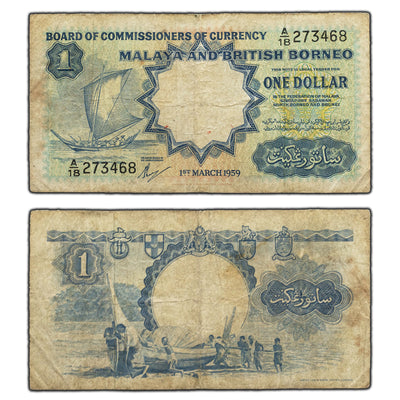 SOLD Malaya & British Borneo 1959 $1 One Dollar Note P #8a