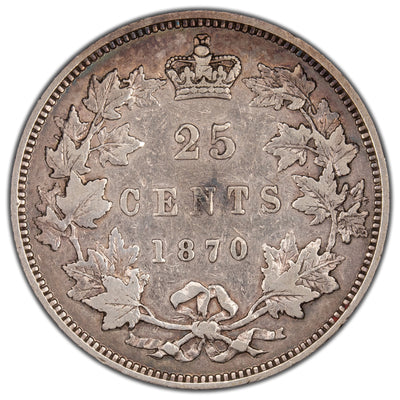 SOLD Canada 1870 Obverse #1 25 Cents Quarter Silver Coin - Fine +