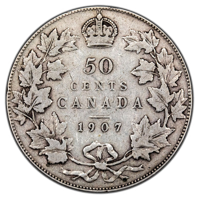 Canada 1907 50 Cents Half Dollar Silver Coin - Fine