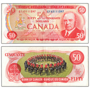 SOLD $50 1975 Bank of Canada Note Crow-Bouey EFA Prefix BC-51b - VF+