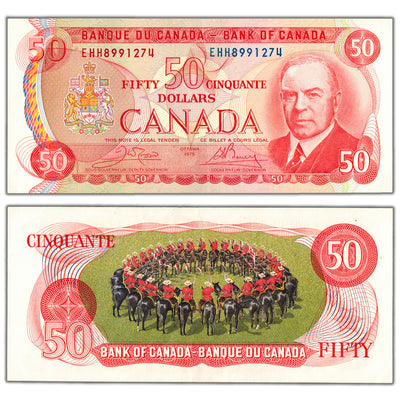 SOLD $50 1975 Bank of Canada Note Crow-Bouey EHH Prefix BC-51b - AU