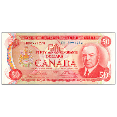 SOLD $50 1975 Bank of Canada Note Crow-Bouey EHH Prefix BC-51b - AU
