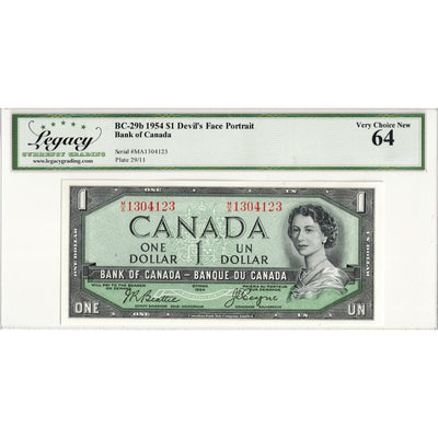 SOLD $1 1954 Bank of Canada Note Devil Face M/A Prefix BC-29b - Legacy UNC-64