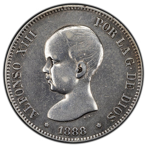 SOLD Spain 1888 5 Pesetas Silver Coin KM #689