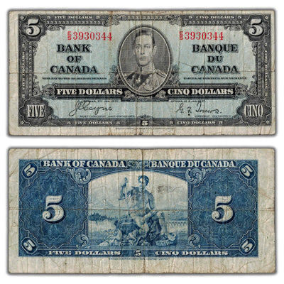 $5 1937 Bank of Canada Note Coyne-Towers E/S Final Prefix BC-23c