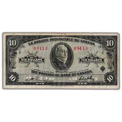 SOLD $10 1935 Banque Provinciale du Canada Chartered Note CH #615-16-04