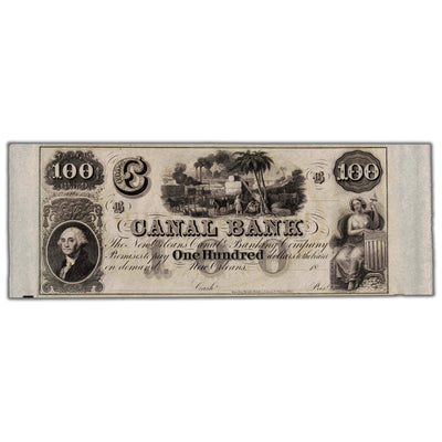 SOLD United States C. 1850's $100 The Canal Bank New Orleans, LA Note