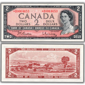 SOLD $2 1954 Bank of Canada Note *B/B Replacement Prefix BC-38bA - Choice UNC