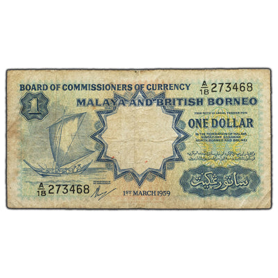 SOLD Malaya & British Borneo 1959 $1 One Dollar Note P #8a