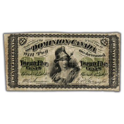 SOLD 25 Cents 1870 Dominion of Canada Shinplaster Note Letter 'B' DC-1b - Fine+