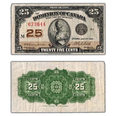 25 Cents 1923 Dominion of Canada Note Shinplaster DC-24d - VF
