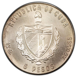 SOLD Cuba 5 Peso 1985 Crocodile 5 Peso .999 Fine Silver Coin