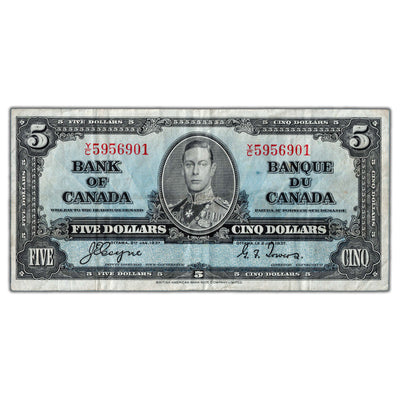 $5 1937 Bank of Canada Note Coyne-Towers Y/C Prefix BC-23c - VF