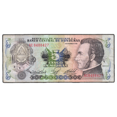 SOLD Honduras 1985 5 Lempiras Note P #63b