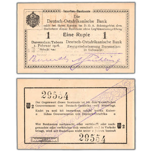 SOLD German East Africa 1916 1 One Rupie Note - AU
