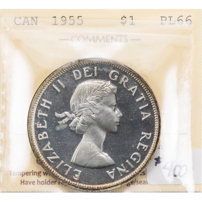 SOLD Canada 1955 $1 Silver Dollar Coin - ICCS Proof-Like PL-66 Cameo