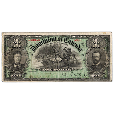 SOLD $1 1897 Dominion of Canada Note Courtney DC-12 - F/VF (tear)