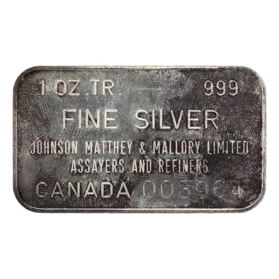 SOLD Johnson Matthey & Mallory JM&M 1oz .999 Fine Silver Bar Serialized