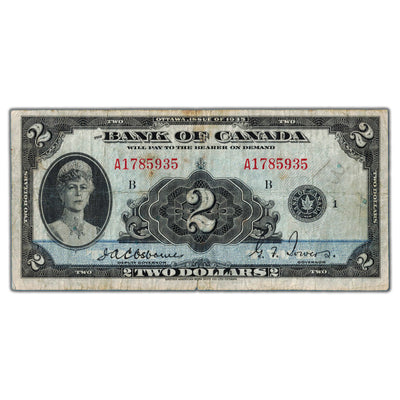 $2 1935 Bank of Canada Note English Text BC-3 - Fine (writing/light staining)