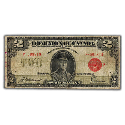 SOLD $2 1923 Dominion of Canada Note Red Seal Series P DC-26g - VG/F