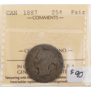 SOLD Canada 1887 25 Cents Quarter Silver Coin - ICCS Fair