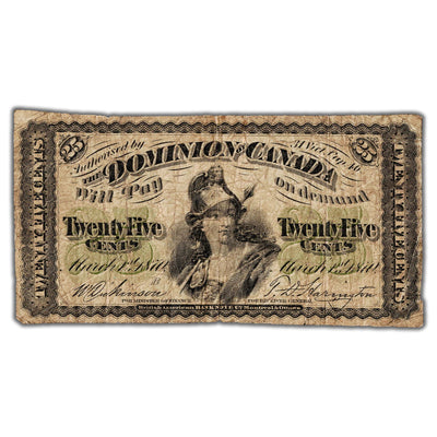 25 Cents 1870 Dominion of Canada Shinplaster Note Letter 'B' DC-1b - VG/F