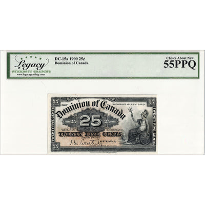 SOLD 25 Cents 1900 Dominion of Canada Shinplaster Note Courtney DC-15a - Legacy AU-55 PPQ
