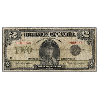 SOLD $2 1923 Dominion of Canada Note Black Seal Series T DC-26j - Circulated