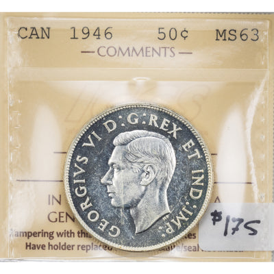 SOLD Canada 1946 50 Cents Half Dollar Silver Coin - ICCS MS-63