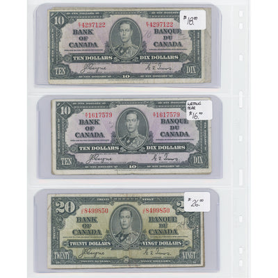 SOLD $10-20 1937 Bank of Canada Notes - Lot of 6 - Retail $123